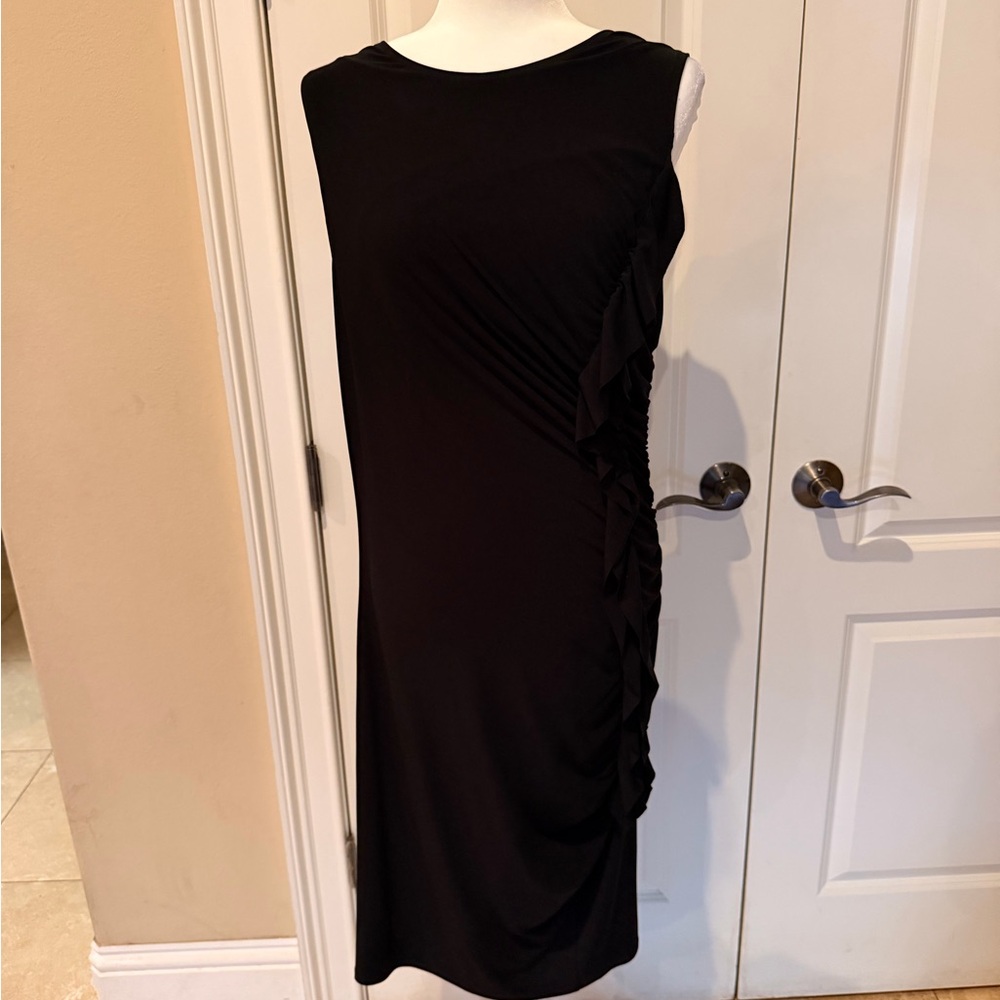Suzi Chin Black Midi Dress with Ruffle Detail